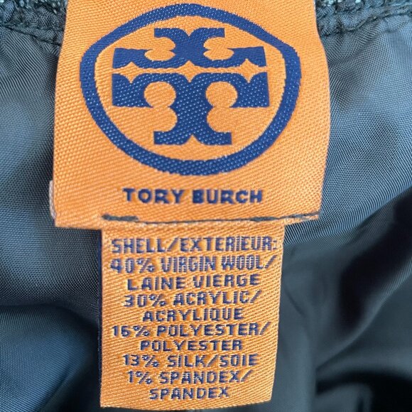 Tory Burch Tweed Virgin Wool Blend Cuffed Lined Pants Ribbon Detail Grey Blk M - Picture 8 of 13